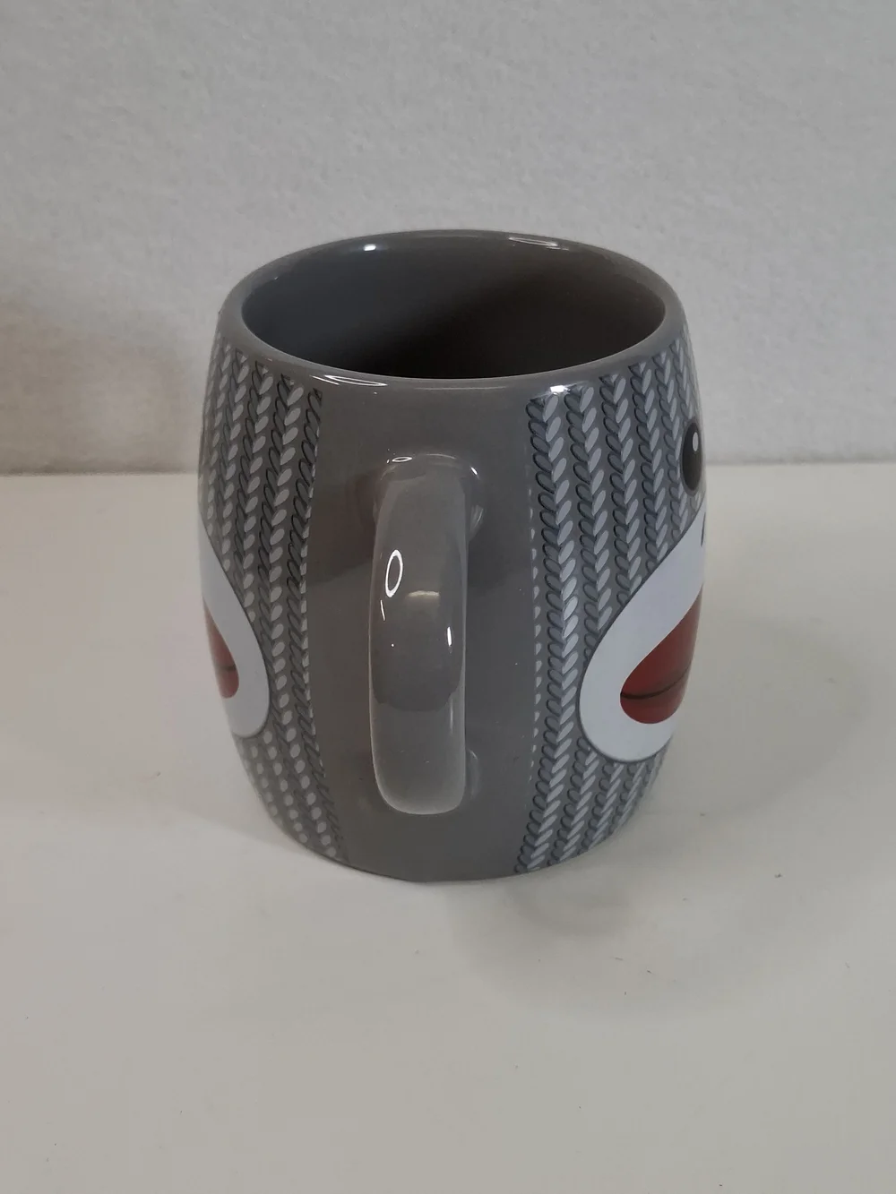 Gray Double-Handled Sock Monkey Ceramic Mug with Playful Face